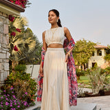 IVORY DISHA LEHENGA SET WITH MULTI FLORAL CHANDERI ODHANI