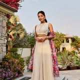 IVORY DISHA LEHENGA SET WITH MULTI FLORAL CHANDERI ODHANI