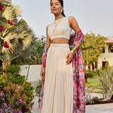 IVORY DISHA LEHENGA SET WITH MULTI FLORAL CHANDERI ODHANI