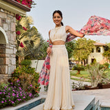 IVORY DISHA LEHENGA SET WITH MULTI FLORAL CHANDERI ODHANI