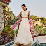 IVORY DISHA LEHENGA SET WITH MULTI FLORAL CHANDERI ODHANI