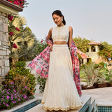IVORY DISHA LEHENGA SET WITH MULTI FLORAL CHANDERI ODHANI