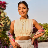 IVORY DISHA LEHENGA SET WITH MULTI FLORAL CHANDERI ODHANI