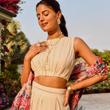 IVORY DISHA LEHENGA SET WITH MULTI FLORAL CHANDERI ODHANI