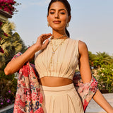 IVORY DISHA LEHENGA SET WITH MULTI FLORAL CHANDERI ODHANI