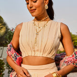 IVORY DISHA LEHENGA SET WITH MULTI FLORAL CHANDERI ODHANI
