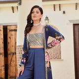 NAVY NAAZ CAPE, CROP TOP AND FLAIR PANTS SET OF 3