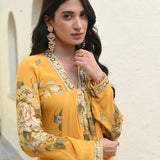 MUSTARD SHIKHA V NECK KURTA AND STRAIGHT PANTS SET OF TWO