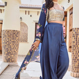 NAVY NAAZ CAPE, CROP TOP AND FLAIR PANTS SET OF 3