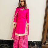 ARZOO RANI PINK KURTA, BENARASI SHARARA & ODHANI Set OF THREE
