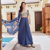 NAVY NAAZ CAPE, CROP TOP AND FLAIR PANTS SET OF 3