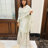 ARZOO LIGHT GREY KURTA, BENARASI SHARARA & ODHANI Set OF THREE