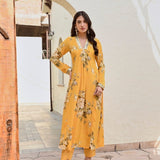 MUSTARD SHIKHA V NECK KURTA AND STRAIGHT PANTS SET OF TWO