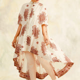 BEIGE BLOCK PRINT MIHIKA TOP AND TULIP PANTS SET OF TWO