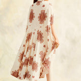 BEIGE BLOCK PRINT MIHIKA TOP AND TULIP PANTS SET OF TWO