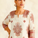 BEIGE NURA KURTA, PANTS AND STOLE - SET OF THREE