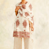 BEIGE NURA KURTA, PANTS AND STOLE - SET OF THREE
