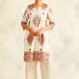BEIGE NURA KURTA, PANTS AND STOLE - SET OF THREE