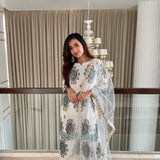 ROSE KUNDU | IVORY AND BLUE JANVI KURTA, ODHANI & PANTS SET OF THREE