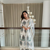 ROSE KUNDU | IVORY AND BLUE JANVI KURTA, ODHANI & PANTS SET OF THREE