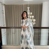 ROSE KUNDU | IVORY AND BLUE JANVI KURTA, ODHANI & PANTS SET OF THREE