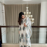 ROSE KUNDU | IVORY AND BLUE JANVI KURTA, ODHANI & PANTS SET OF THREE