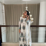 ROSE KUNDU | IVORY AND BLUE JANVI KURTA, ODHANI & PANTS SET OF THREE