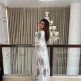 ROSE KUNDU | IVORY AND BLUE JANVI KURTA, ODHANI & PANTS SET OF THREE