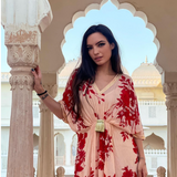 SAKSHI MEHRA I BEIGE & RED FLORAL MASHA KAFTAN
