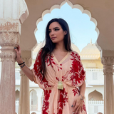 SAKSHI MEHRA I BEIGE & RED FLORAL MASHA KAFTAN