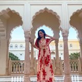 SAKSHI MEHRA I BEIGE & RED FLORAL MASHA KAFTAN