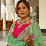 PINK SANGEET KURTA WITH ATTACHED SKIRT AND MINT ROSE ODHANI SET OF TWO