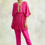FUCSHIA KUHU KAFTAN WITH TROUSERS - SET OF 2