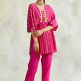 FUCSHIA KUHU KAFTAN WITH TROUSERS - SET OF 2