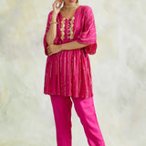 FUCSHIA KUHU KAFTAN WITH TROUSERS - SET OF 2