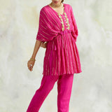 FUCSHIA KUHU KAFTAN WITH TROUSERS - SET OF 2