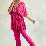 FUCSHIA KUHU KAFTAN WITH TROUSERS - SET OF 2