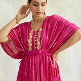 FUCSHIA KUHU KAFTAN WITH TROUSERS - SET OF 2