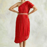 SABA ONE SHOULDER DRESS WITH BELT SET OF TWO