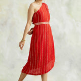 SABA ONE SHOULDER DRESS WITH BELT SET OF TWO