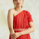 SABA ONE SHOULDER DRESS WITH BELT SET OF TWO