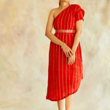 SABA ONE SHOULDER DRESS WITH BELT SET OF TWO