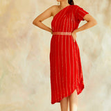 SABA ONE SHOULDER DRESS WITH BELT SET OF TWO