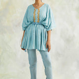 BLUE KUHU KAFTAN WITH TROUSERS - SET OF 2