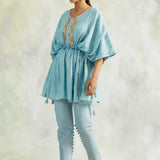 BLUE KUHU KAFTAN WITH TROUSERS - SET OF 2
