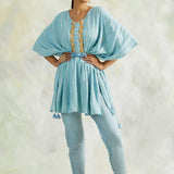 BLUE KUHU KAFTAN WITH TROUSERS - SET OF 2