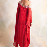 RED BANDHANI RIMI OFF SHOULDER DRESS