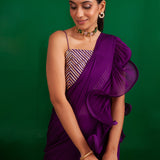 PURPLE RARA DRAPED SAREE WITH GOTA CROP TOP AND BELT