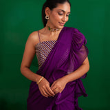 PURPLE RARA DRAPED SAREE WITH GOTA CROP TOP AND BELT