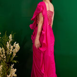 FUSCHIA RARA DRAPED SAREE WITH GOTA CROP TOP AND BELT